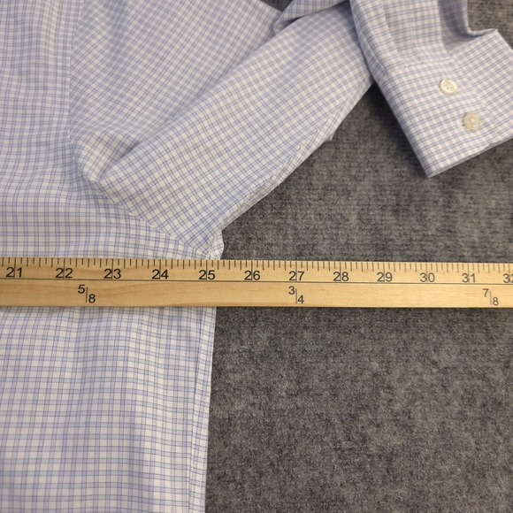 Charles Tyrwhitt Dress Shirt 17 37 Classic Fit Non Iron Blue Check Point Collar - Picture 5 of 9
